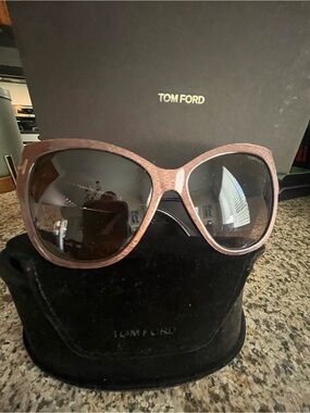 Tom Ford Oversized Sunglasses in Brown Wood-Effect Frame with Dark Lenses